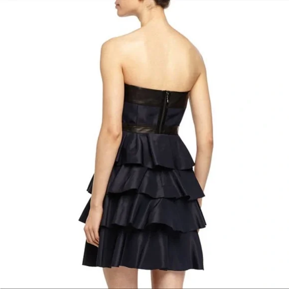 Rebecca Taylor Strapless Leather Tiered Ruffle Dress